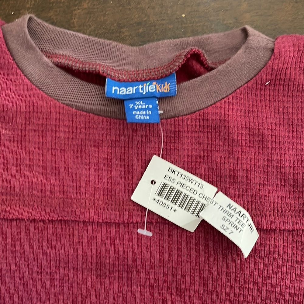 NWT NEW NAARTJIE BOYS SIZE 7 THERMAL PIECED COTTON SHIRT XL BURGUNDY WINE GIFT